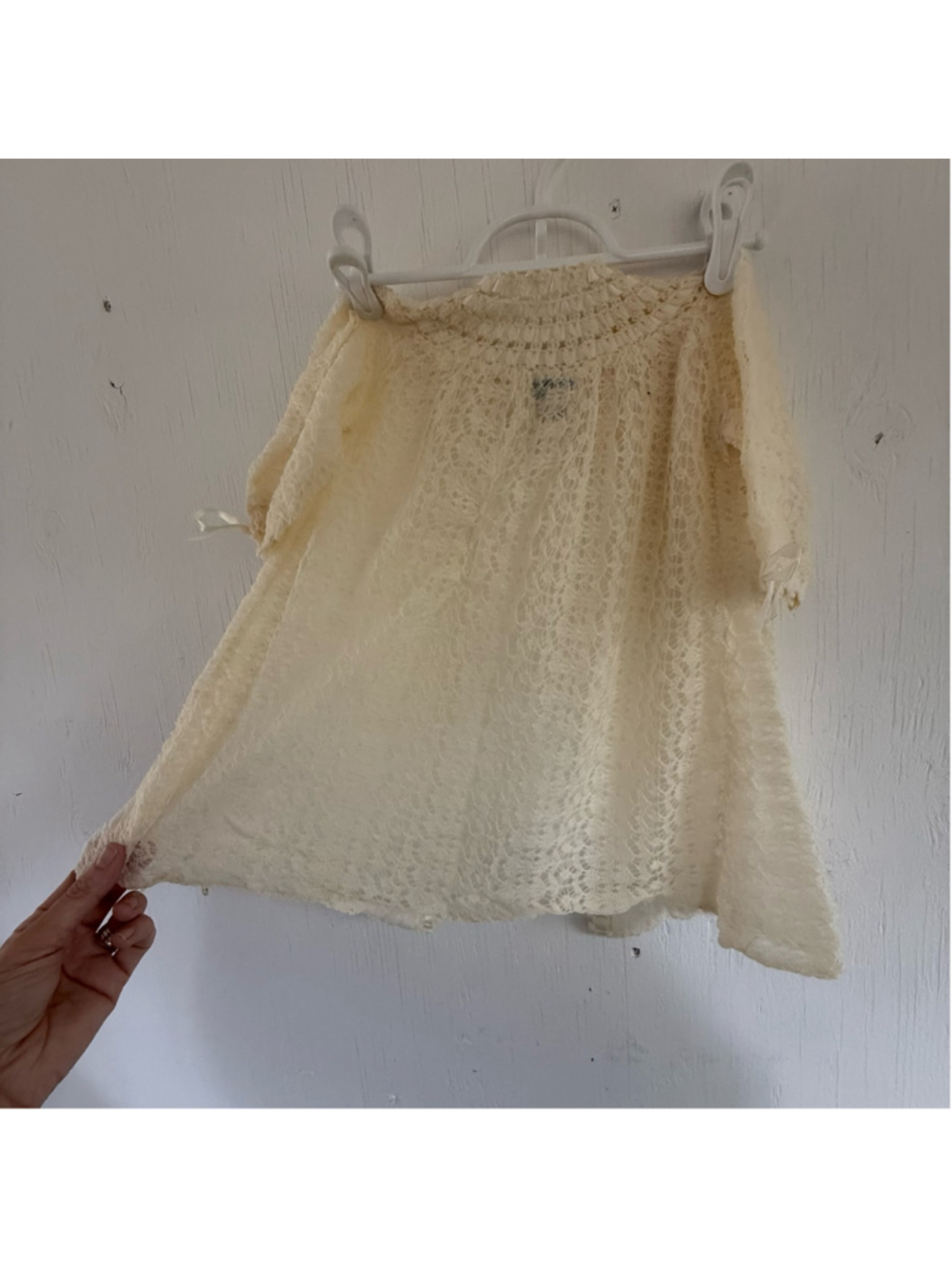 Vintage Saks Fifth Avenue Wool Silk Lace Baby Cardigan Coat Cream 0-3 months - Picture 4 of 8